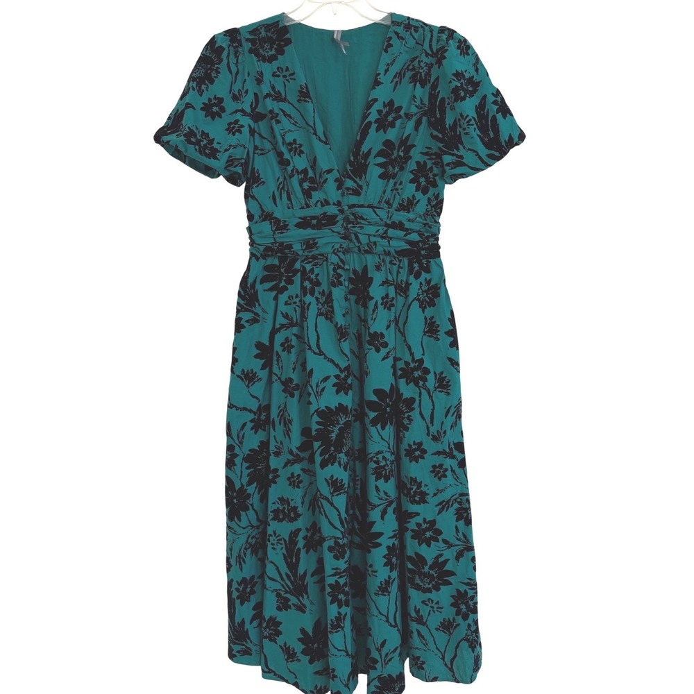 Anthropologie Katerina Whimsigoth Midi   Emerald Green Black Floral Burnout M - Picture 3 of 8